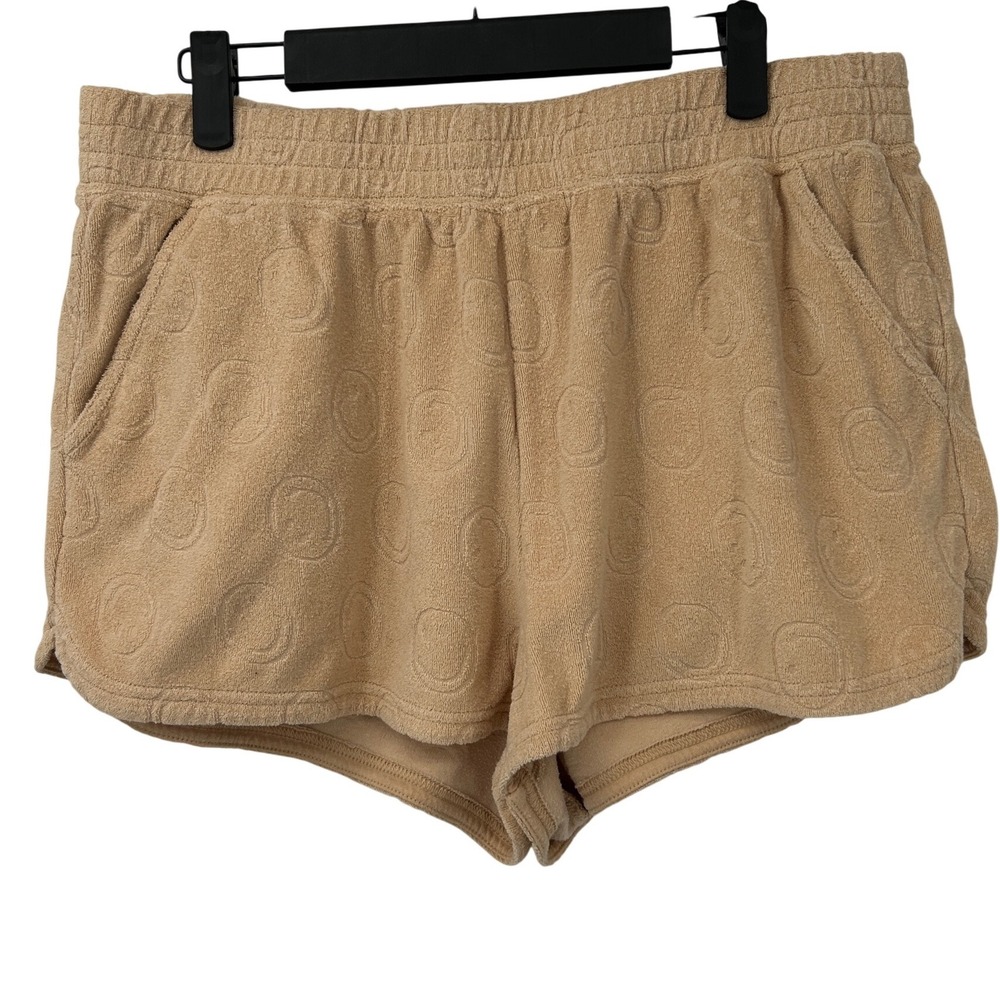 Offline by Aerie Womens Terry Cloth Smiley Face Lounge Shorts Tan Beige Large